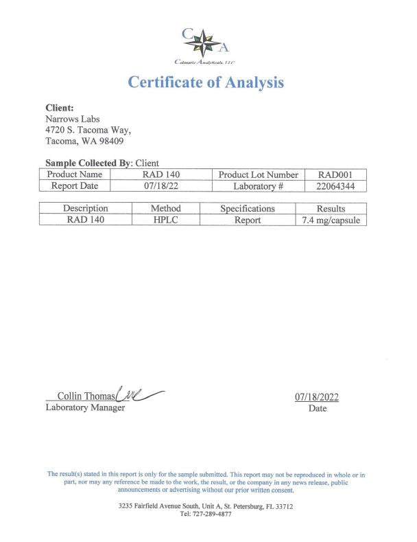 Narrows Labs RAD-140 – 60 Caps | 10mg